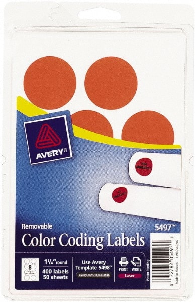 Label Maker Label: Neon Red, Paper, 1-1/4" OAL, 1-1/4" OAW, 400 per Roll
