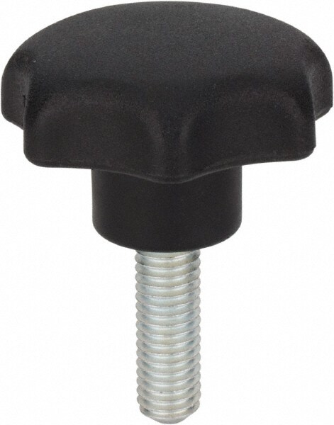 Scalloped Knob: 0.98" Head Dia, 7 Points, Thermoplastic Elastomer, Black