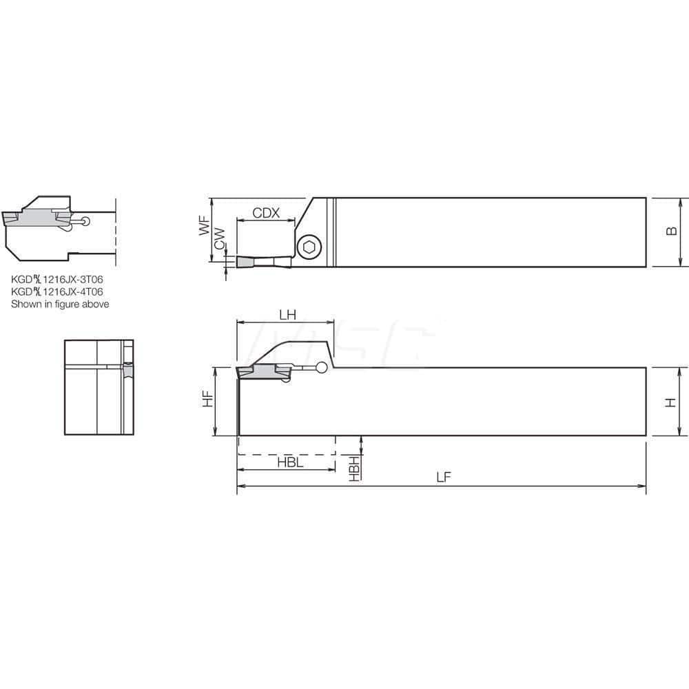 Kyocera Indexable Grooving Toolholder: KGDL2525M5T25, External, Left Hand  50393552 MSC Industrial Supply