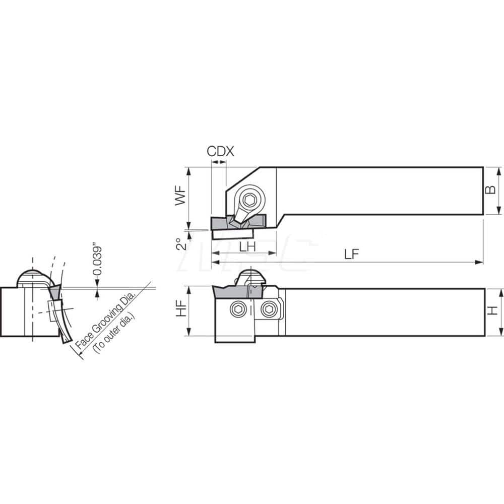 Kyocera Indexable Grooving Toolholder: GFVSL2525M501C, External, Left  Hand 50419928 MSC Industrial Supply