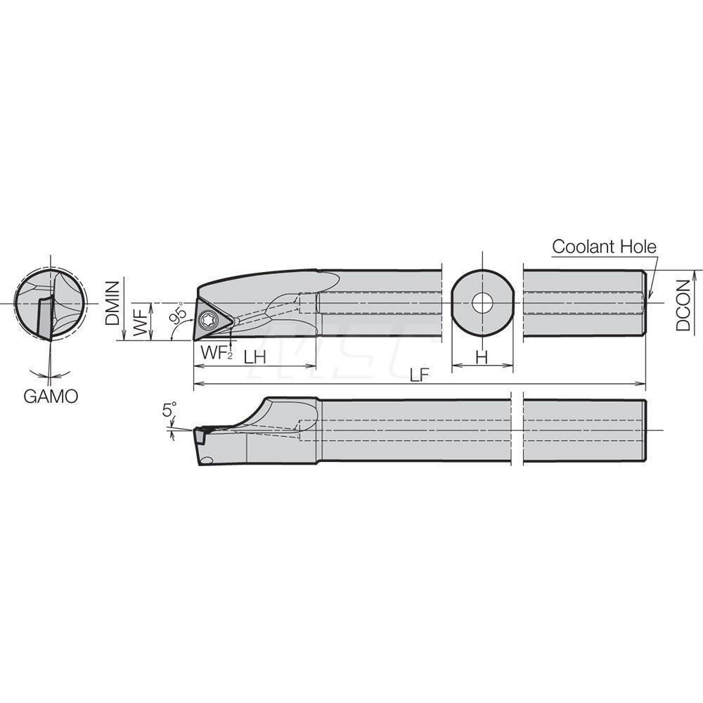 Kyocera Indexable Boring Bar A10LSTLPR1112AE, 12 mm Min Bore Dia, Right Hand Cut, 10 mm Shank