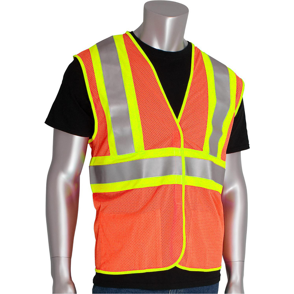 PiP High Visibility Vest: ANSI Class 2, Size 2X-Large & 3X-Large - Orange, Hook & Loop Closure, 2 Pocket | Part #305-MVFROR-2X/3X