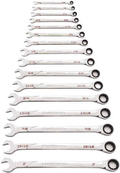 GEARWRENCH 86451 Ratcheting Combination Wrench Set: 16 Pc, 1/2" 11/16" 3/8" 5/8" 7/16" & 9/16" Wrench, Inch 