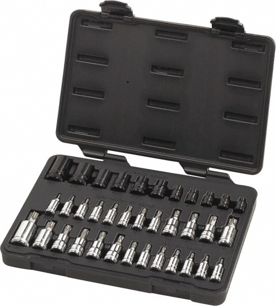 Torx® Bit Socket Set: 36 Pc - T8, T10, T15, T20, T25, T27, T30, E4, E5, E6, E7, E8 for 1/4 Drive, T40, T45, T47, T50, T55, E10, E12, E14, E16 for 3/8 Drive, T60, E18, E20 for 1/2 Drive