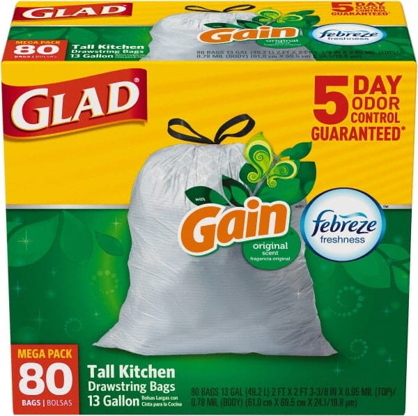 Glad - Household Trash Bags: 13 gal, 0.9 mil, 45 Pack - 50668169 - MSC  Industrial Supply