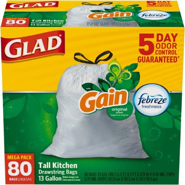 Glad OdorShield Tall Kitchen Drawstring Bags, 13 gal, 0.95 mil, 24 x 27.38, White, 240/Carton