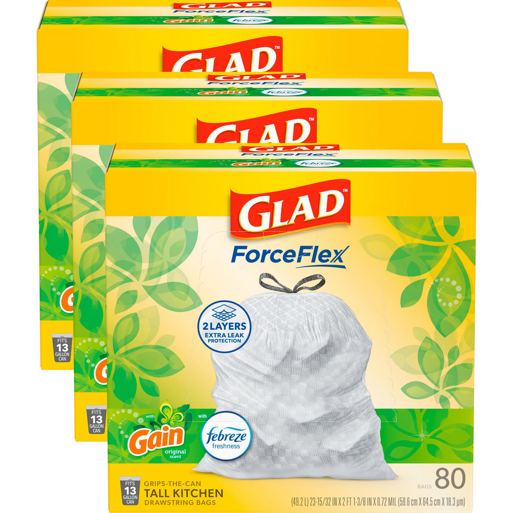 Glad Glad® ForceFlex Drawstring Trash Bags: 13 gal, 0.95 mil, Pack of 240 - 24" Wide, 27.38" High, Coreless Roll, White | Part #CLO78900