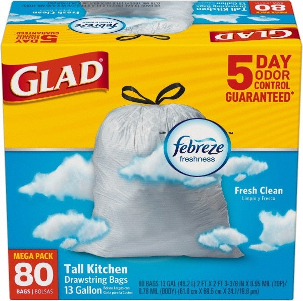 Glad - Household Trash Bags: 13 gal, 0.9 mil, 45 Pack - 50668169 - MSC  Industrial Supply