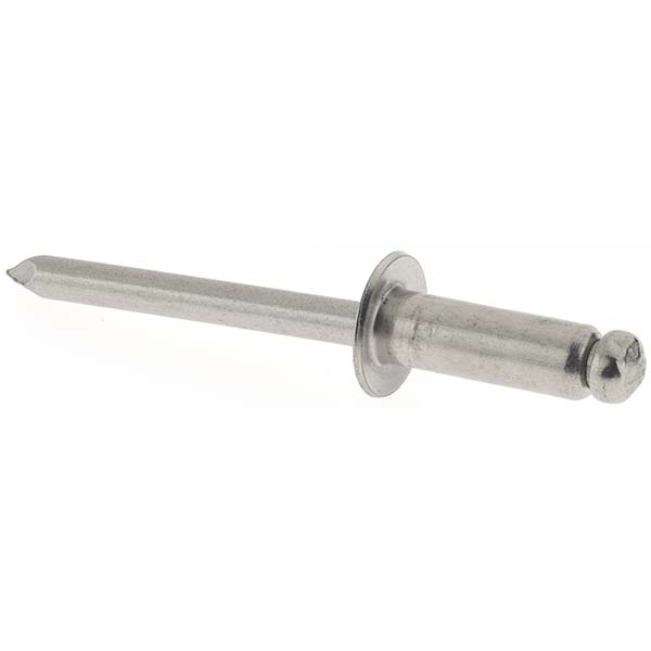 Open End Blind Rivet: Size 88, Dome Head, Stainless Steel Body, Stainless Steel Mandrel - 1/2" Head Dia, 0.376 to 1/2" Grip, 0.257 to 1/4" Body Dia