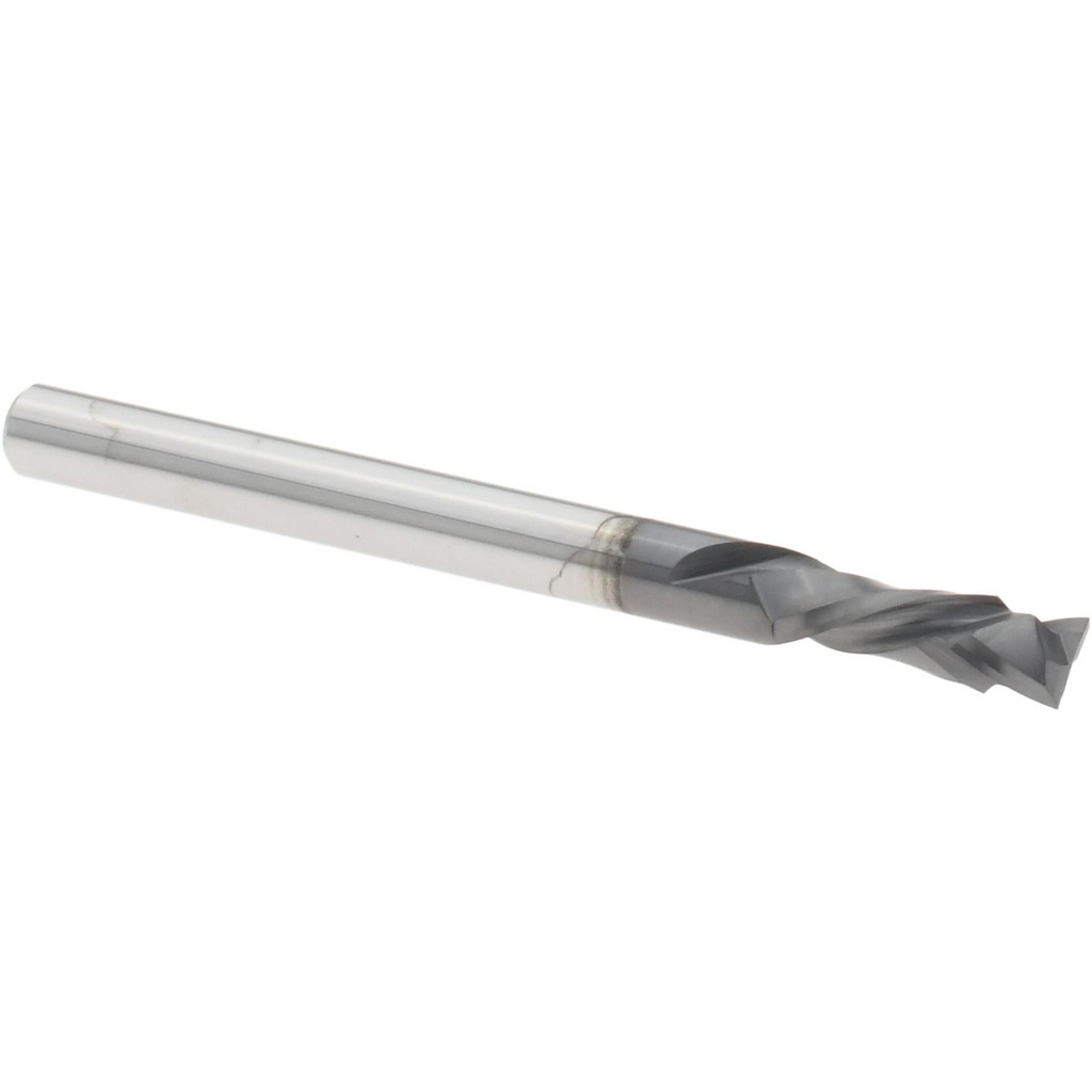 Harvey Tool Spiral Router Bit: 1/8" Dia, 3/8" LOC, 1/8" Shank Dia, 2 Flute, Compression - 1-1/2" OAL, Solid Carbide, Amorphous Diamond Finish, Right