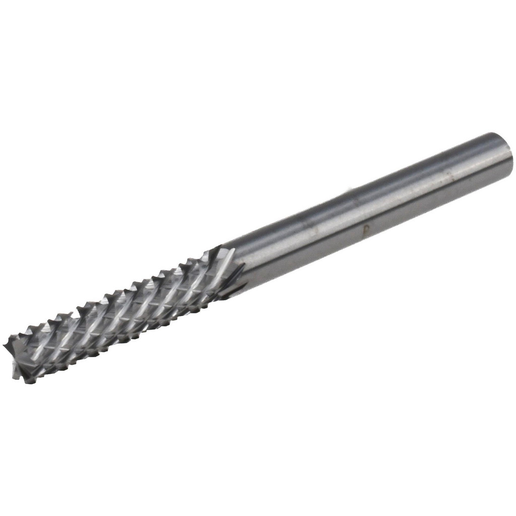 M.A. Ford® Diamond-Pattern Router Bit: 1/8" Dia, 1/2" LOC, 1/8" Shank Dia, Burr End - 1-1/2" OAL, Solid Carbide, Bright/Uncoated Finish, Use on