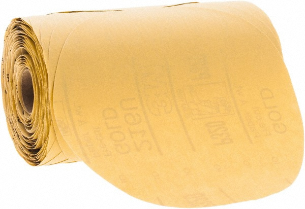 6" Dia PSA Disc Roll: 320 Grit, Aluminum Oxide - Extra Fine Grade, A-Weighted, Paper Backing