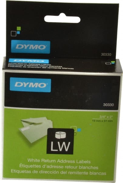 Dymo 30330 Label Maker Label: White, 2" OAL, 3/4" OAW, 500 per Roll, 1 Roll 