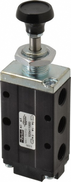 Mechanically Operated Valve: 4-Way & 2-Position, Button-Spring Return Actuator, 1/4" Inlet, 1/4" Outlet, 2 Position - 0.83 CV Rating, 0 to 150 Max psi
