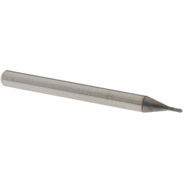 Ball End Mill: 0.0394" Dia, 0.0315" LOC, 2 Flute, Solid Carbide