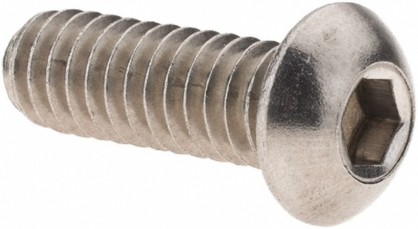 Button Socket Cap Screw: 1/4-20, 3/4" Length Under Head, Stainless Steel, Bright/Uncoated - 5/32" Drive, Hex Socket Drive, ANSI/ASME B18.3 & ASTM F837