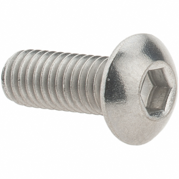 Button Socket Cap Screw: #10-32, 1/2" Length Under Head, Stainless Steel, Bright/Uncoated - 1/8" Drive, Hex Socket Drive, ANSI/ASME B18.3 & ASTM F837