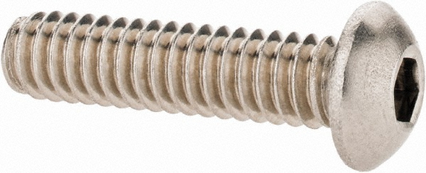 Button Socket Cap Screw: 1/4-20, 1" Length Under Head, Stainless Steel, Bright/Uncoated - 5/32" Drive, Hex Socket Drive, ANSI/ASME B18.3 & ASTM F837