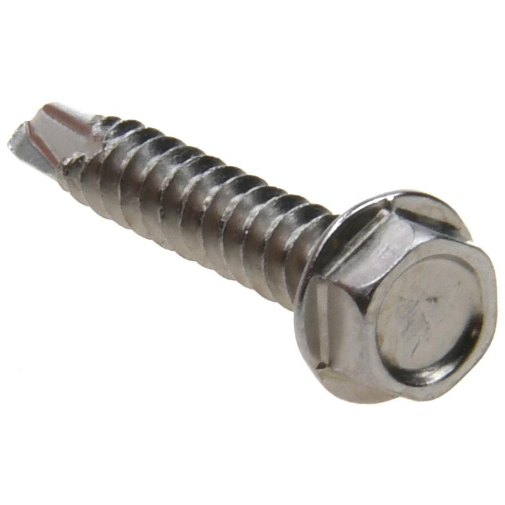 #8, Hex Washer Head, Hex Drive, 1" Length Under Head, #2 Point, Self Drilling Screw - Grade 410 Stainless Steel