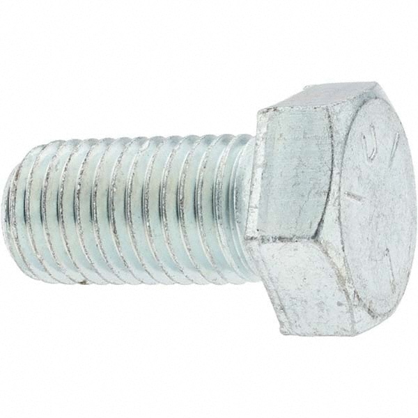 Hex Head Cap Screw: 1-8 x 2", Grade 5 Steel, Zinc-Plated