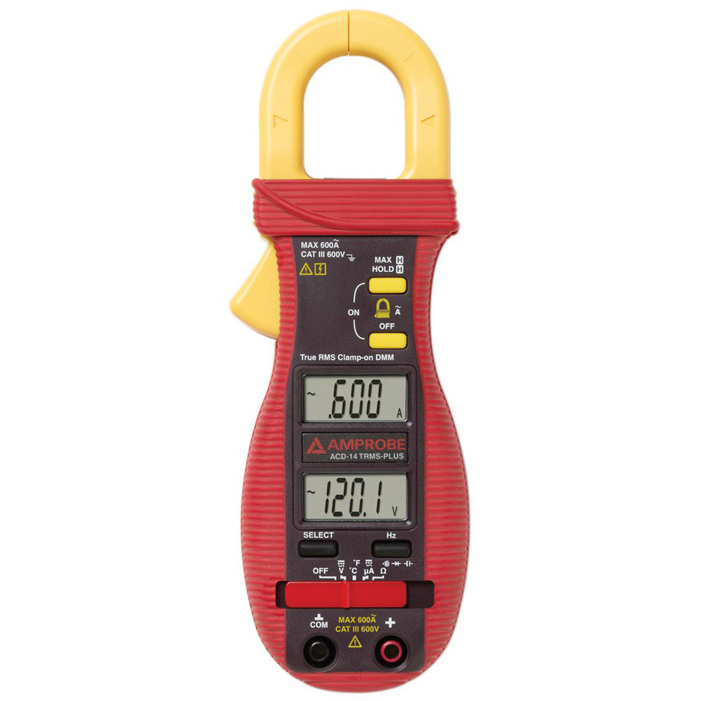 HVAC Clamp Meter: CAT III, 1.0236" Jaw, Clamp On Jaw - 600 VAC/VDC, Measures Continuity, Current, Frequency, Resistance, Temperature, Voltage & microAmps