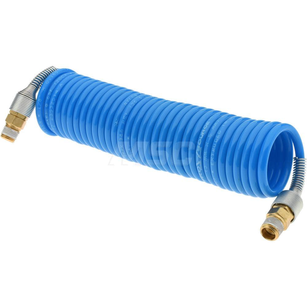 Coiled & Self Storing Hose: 1/8" ID, 12' Long, Male Swivel x Male Swivel