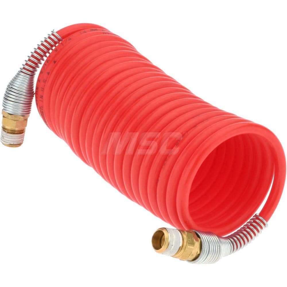 Coiled & Self Storing Hose: 3/16" ID, 12' Long, Male Swivel x Male Swivel