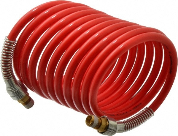 Coiled & Self Storing Hose: 5/16" ID, 12' Long, Male Swivel x Male Swivel