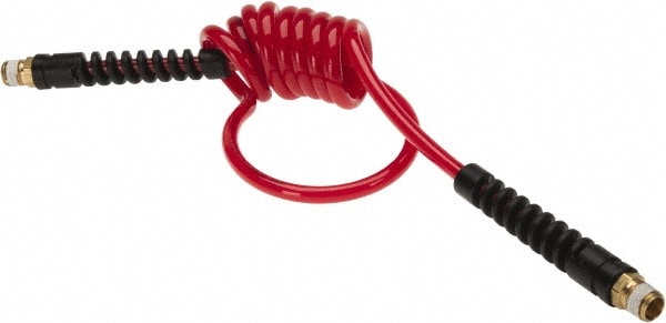 Coiled & Self Storing Hose: 3/16" ID, 5' Long, Male Swivel x Male Swivel