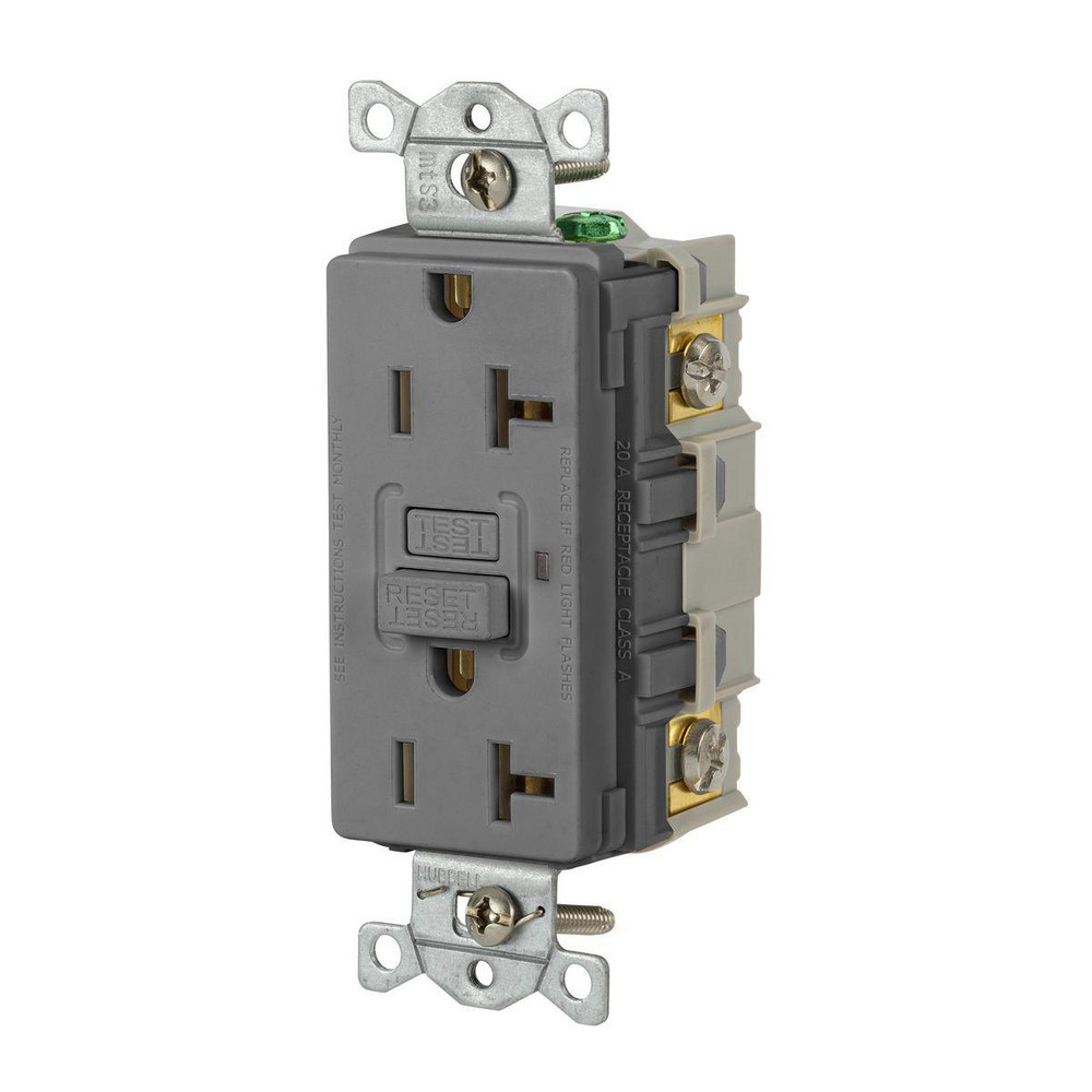 GFCI Receptacles; Grade: Commercial ; Receptacle Type: Duplex ; NEMA Configuration: 5-20R ; Wire Connection Type: Screw Terminals ; End Type: Socket ; Reset Type: Manual