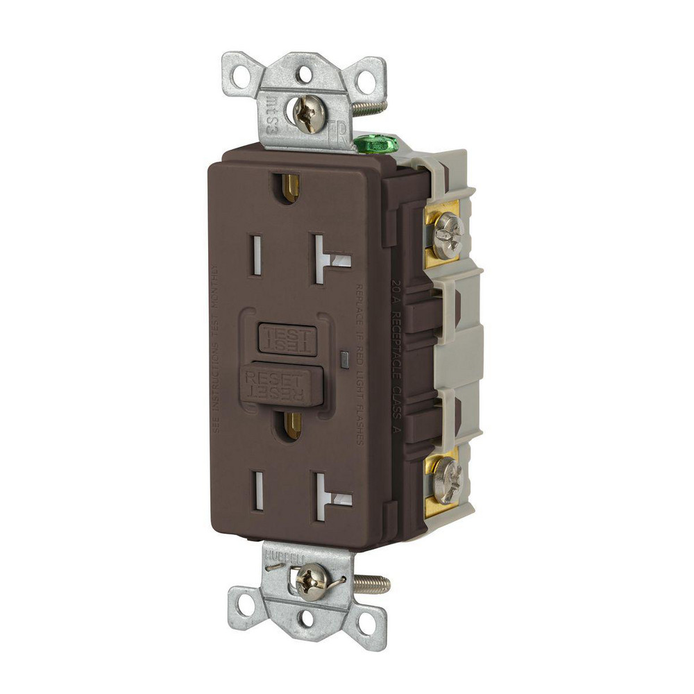 GFCI Receptacles; Grade: Commercial ; Receptacle Type: Duplex ; NEMA Configuration: 5-20R ; Wire Connection Type: Screw Terminals ; End Type: Socket ; Reset Type: Manual