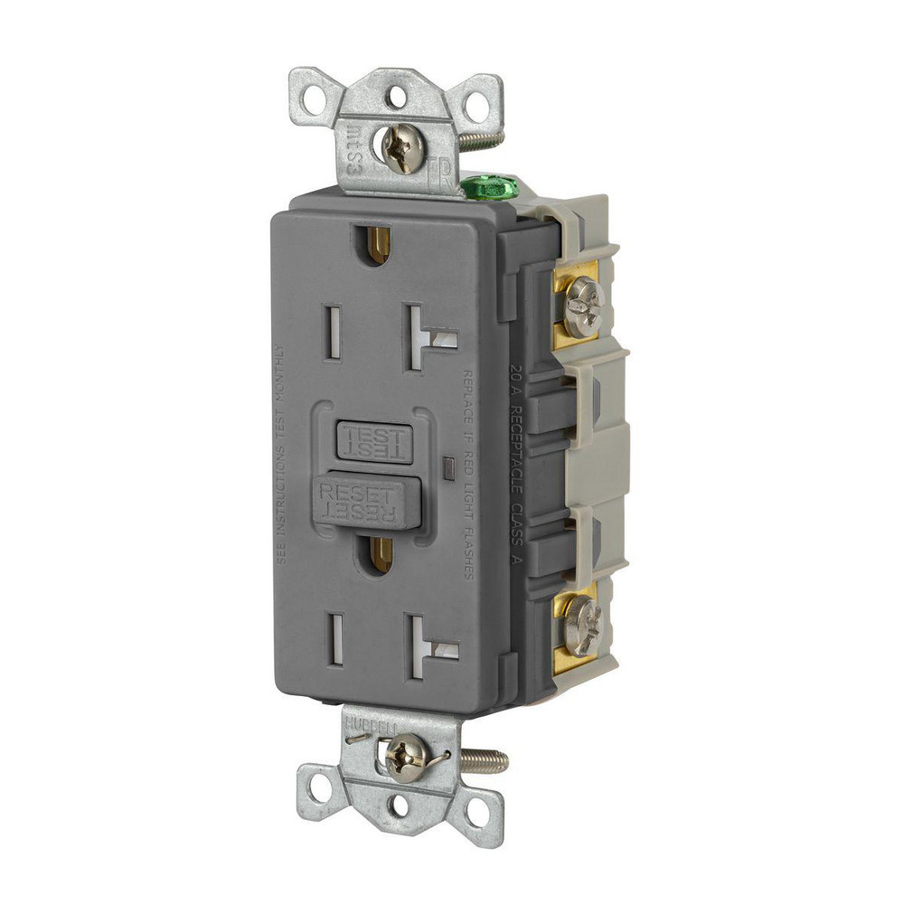 GFCI Receptacles; Grade: Commercial ; Receptacle Type: Duplex ; NEMA Configuration: 5-20R ; Wire Connection Type: Screw Terminals ; End Type: Socket ; Reset Type: Manual