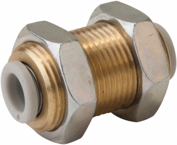 Push-to-Connect Push-to-Connect Fitting: Bulkhead Union, M16x1 Thread, UNF, 8.00 mm OD - Brass & Polybutylene, 145 psi