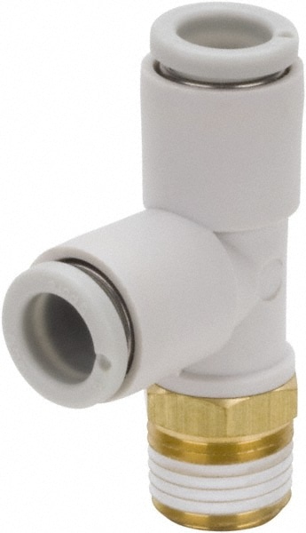 Push-to-Connect Tube Fitting: Male Run Tee, 1/2" Thread