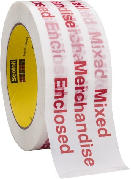 Packing Tape: 2" Wide, Red & White, Rubber Adhesive
