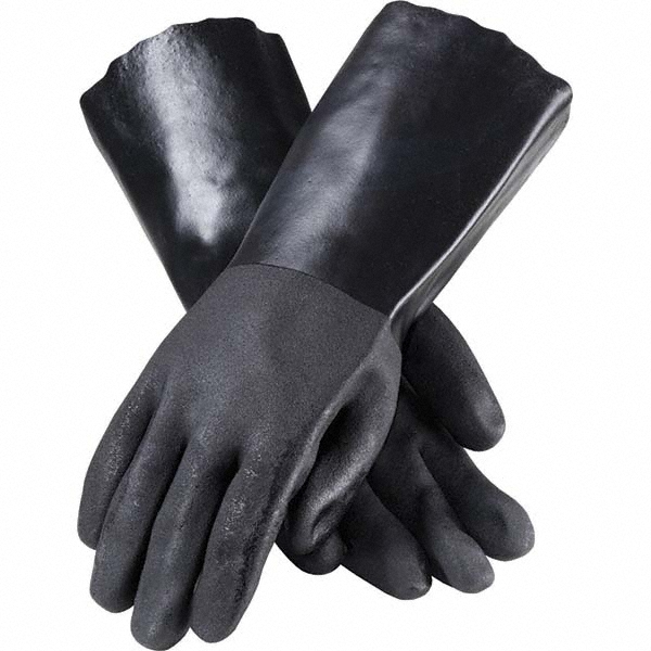 Chemical Resistant Gloves: ProCoat® Size Universal, Polyvinylchloride, Supported - Black, Sandy Grip, Pair, ANSI Abrasion 4, ANSI Cut 1, ANSI Puncture 1, }