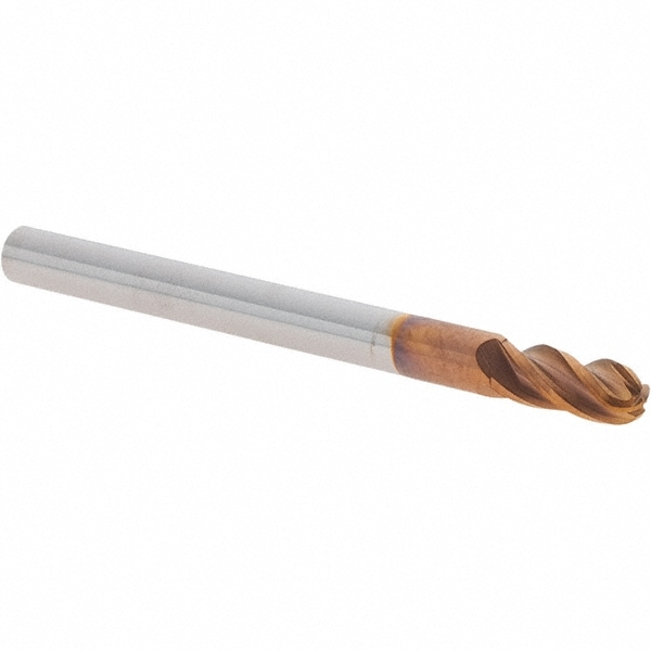 Ball End Mill: 1/8" Dia, 1/4" LOC, 4 Flute, Solid Carbide