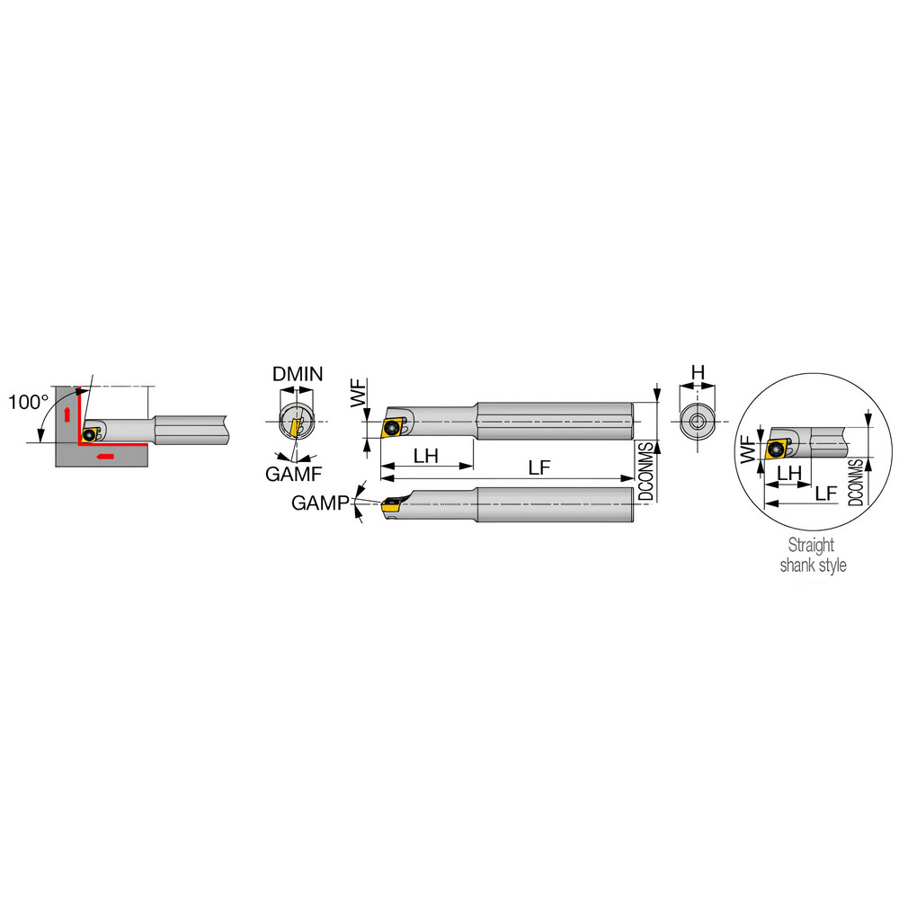 Tungaloy Indexable Boring Bar E05SEXPR04D04, 1/4" Min Bore Dia