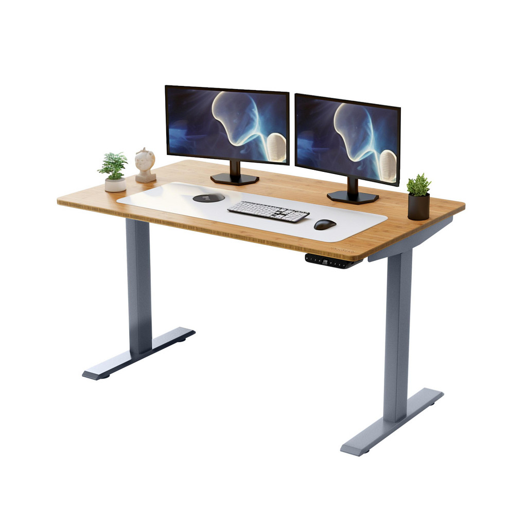 Uncaged Ergonomics Double Pedestal Desk: Wood Top, Gray & Bamboo - 30" OAW x 45" OAH x 60" OAD | Part #RU2GB