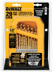 DeWALT Drill Bit Set: Jobber Length Drill Bits, 135 ° , High Speed Steel - TiN, Pilot-Point | Part #DW1369
