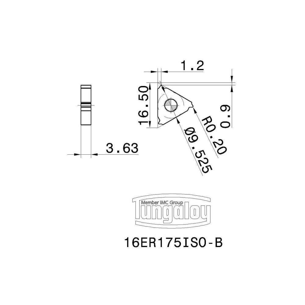 Tungaloy - Laydown Threading Insert: 16ER175ISO-B AH725, Solid Carbide ...