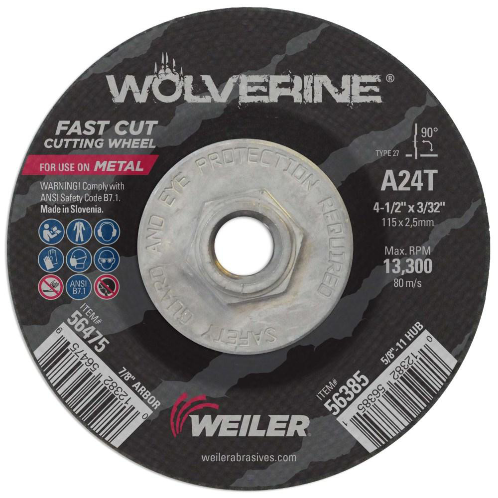 Depressed Center Wheel: Type 27, 4-1/2" Dia, 3/32" Thick, Aluminum Oxide