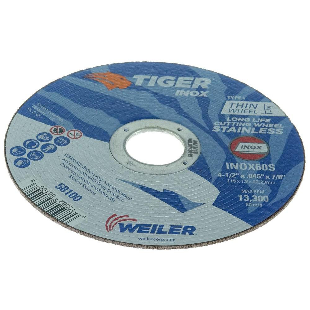 Weiler Cutoff Wheel Type 1, 41/2" Dia, 0.045" Thick, 7/8" Hole, Aluminum Oxide MSC
