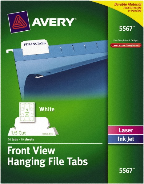 AVERY - 2-1/16" 5 Tabs, Self-Adhesive, Printable Hanging File Folder ...