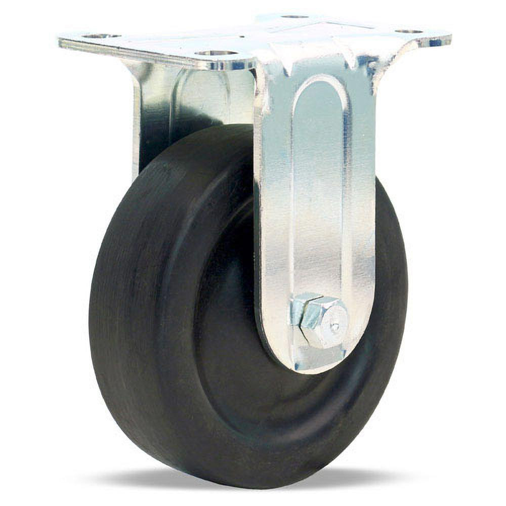 Hamilton Rigid Top Plate Caster: Hard Rubber, 250 lb, 4" Dia, 1-1/4" Wide, 5" OAH - 2-3/4 x 3-3/4" Plate, 1-3/4 x 2-7/8 Slotted to 3" Bolt Hole