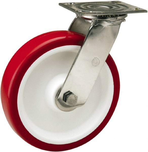 Hamilton Swivel Top Plate Caster Polyurethane Mold on Polypropylene, 8" Wheel Dia, 2" Wheel