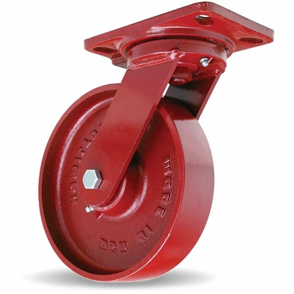 Hamilton S-HS-8M Swivel Top Plate Caster: Cast Iron, 8" Wheel Dia, 2" Wheel Width, 1,500 lb Capacity, 9-3/4" OAH 