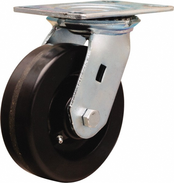 Hamilton Swivel Top Plate Caster: Phenolic, 1,200 lb, 6" Dia, 2" Wide, 7-1/2" OAH - 4-1/2 x 6-1/4" Plate, 2-7/16 x 4-15/16 Slotted to 3-3/8 x 5-1/4"