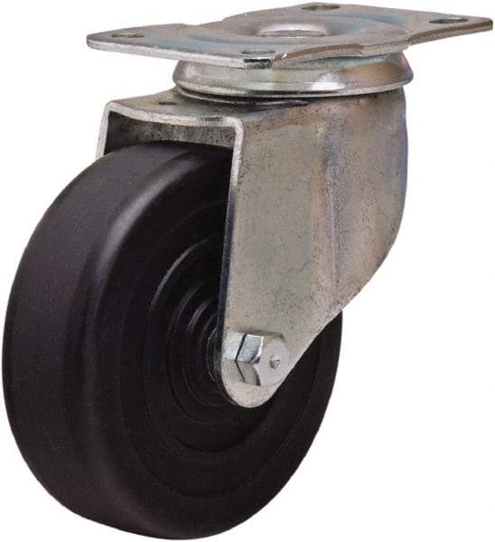 Hamilton S-341-E Swivel Top Plate Caster: Hard Rubber, 4" Wheel Dia, 1-1/4" Wheel Width, 250 lb Capacity, 5" OAH 