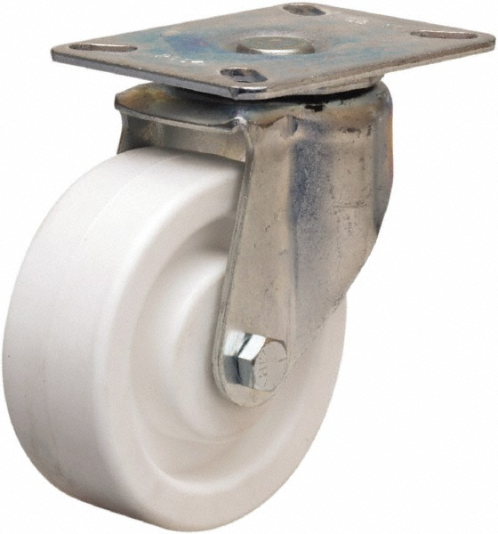 Hamilton Swivel Top Plate Caster: Polyolefin, 400 lb, 4" Dia, 1-1/2" Wide, 5-1/16" OAH - 3-1/8 x 4-1/8" Plate, 2-3/8 x 3-3/8 Slotted to 1-3/4 x 3"